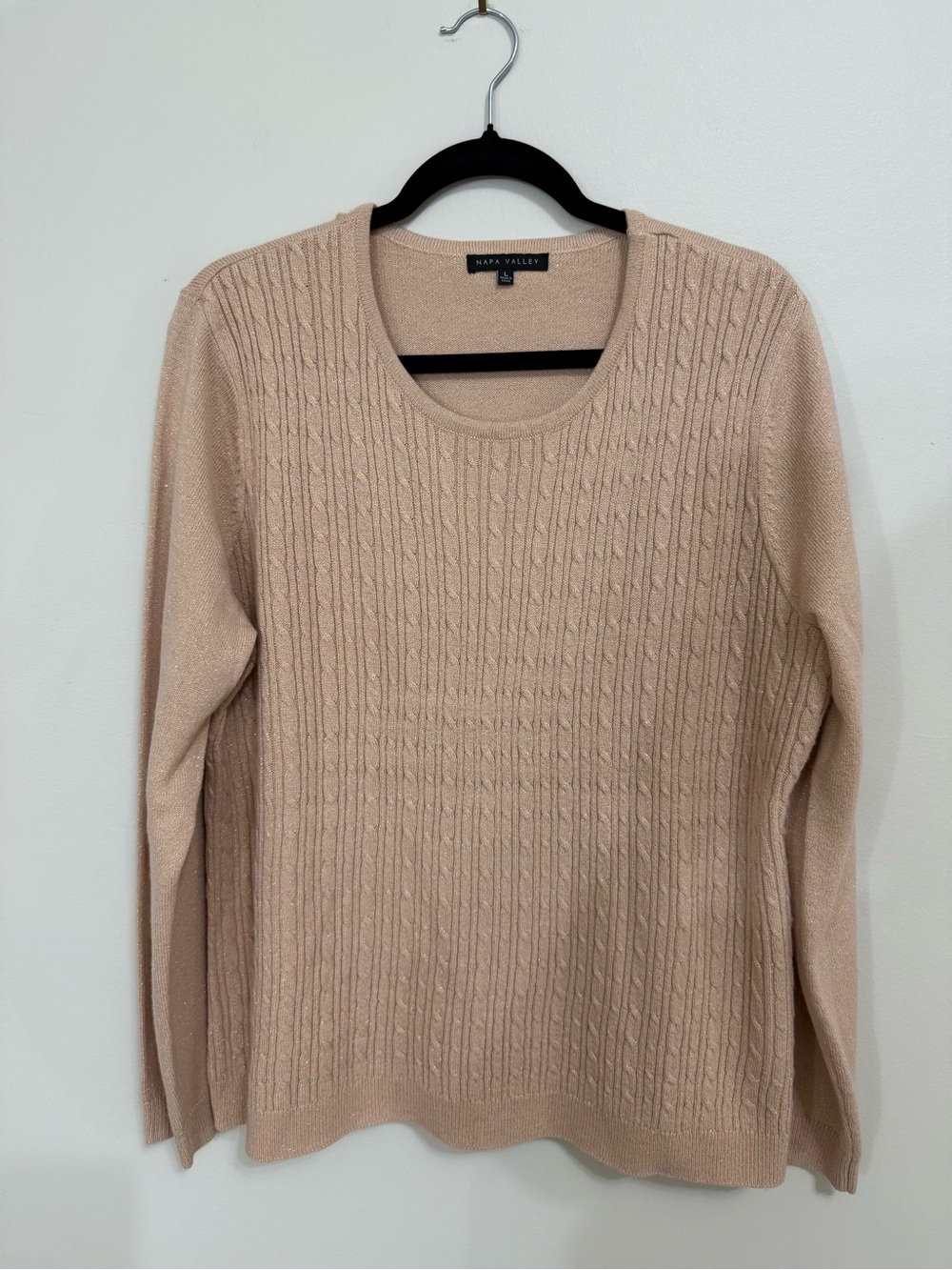Napa Valley Women’s Size Large  Soft Beige Cable Knit  Sweater lightweight EUC